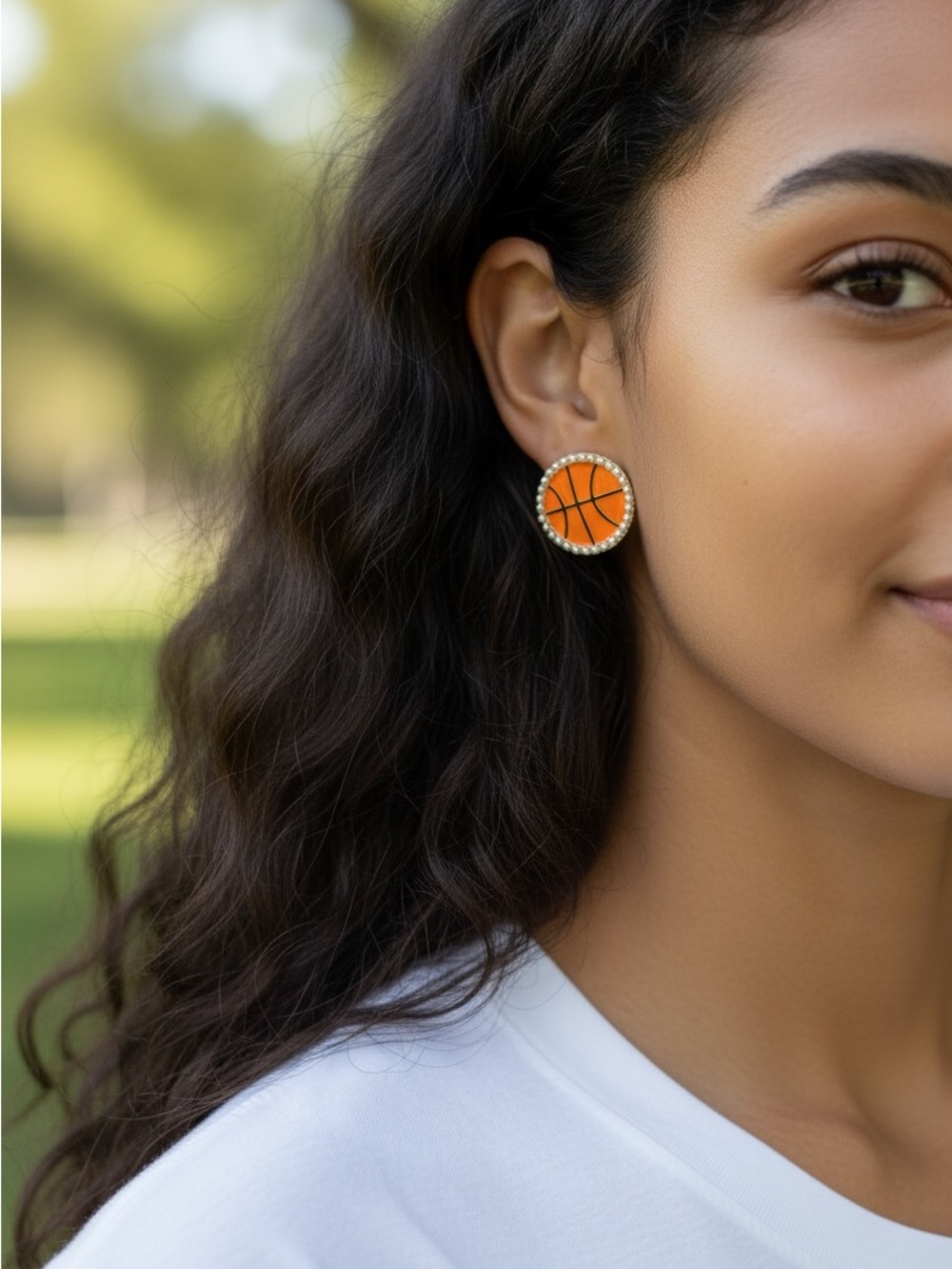 🆕 Plunder Orange Basketball Pearl-Edged Studs